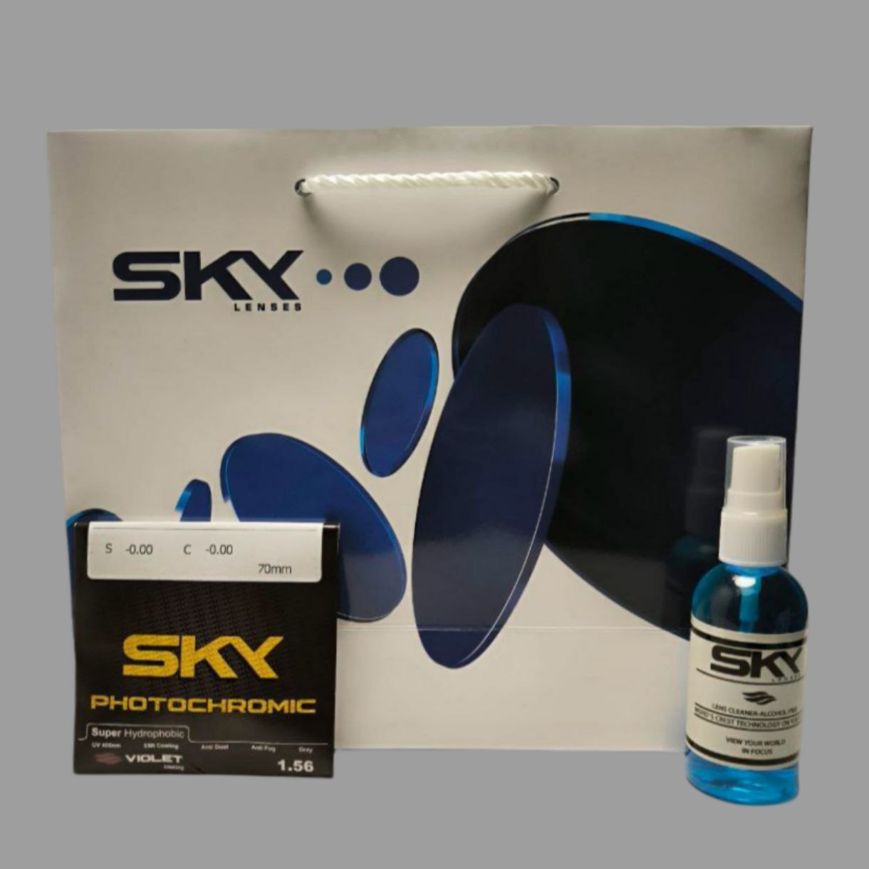 عدسی فتوکرومیک دودی آنتی رفکس بنفش (Photochromic Violet) 1.56 برند SKY