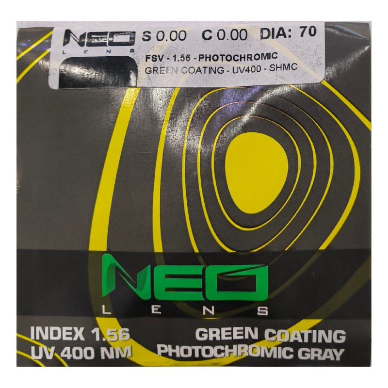 عدسی فتوکرومیک با آنتی رفلکس سبز (Photochromic) 1.56 برند NEO